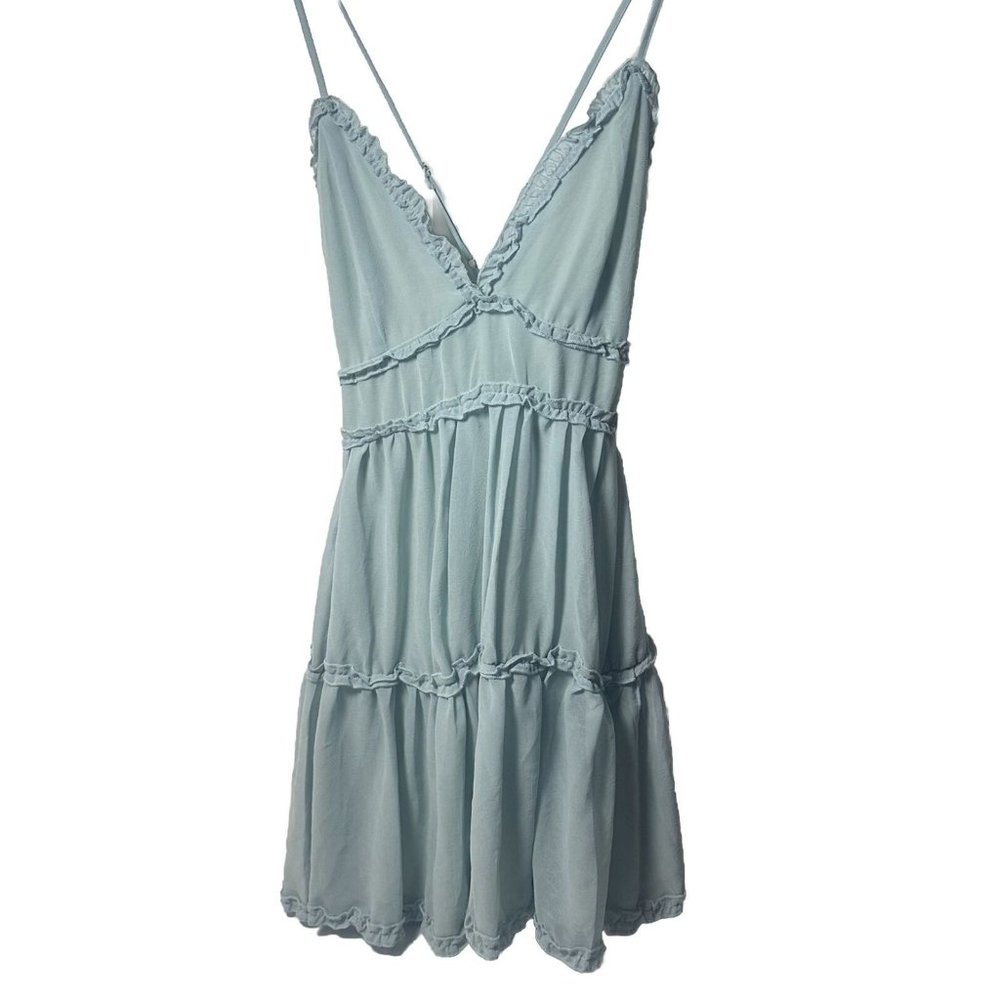 She And Sky Dress Womens Medium Green Tiered Ruffle Cami Short Boho Party Beach